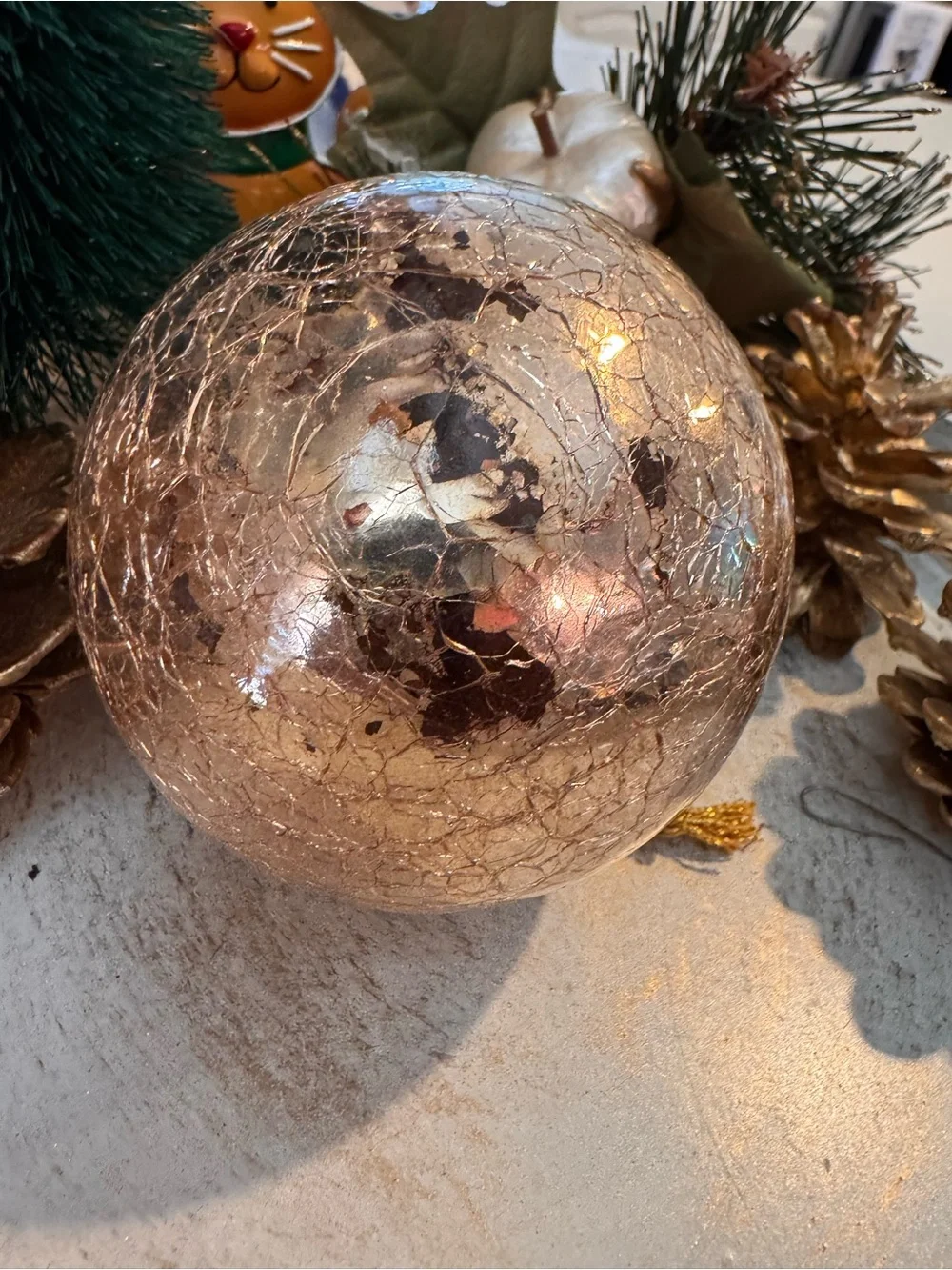 🎄Set of 2 Kugel Style Heavy Blown Crackle Glass Ornaments Gold & Silver Lot